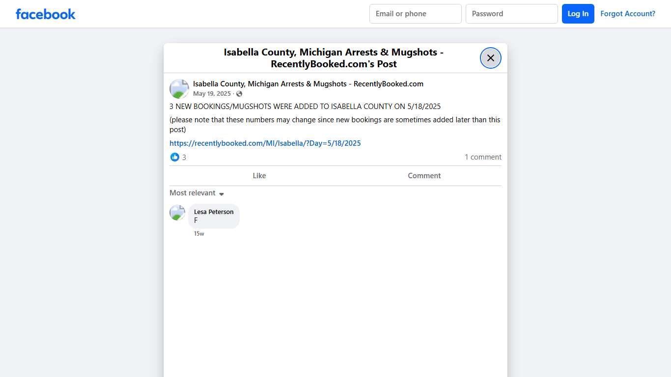 3 NEW BOOKINGS/MUGSHOTS WERE ADDED TO ISABELLA COUNTY ON 5/18/2025 (please note that these numbers may change since new bookings are sometimes added later than this post)... - Isabella County, Michigan Arrests & Mugshots - RecentlyBooked.com | Facebook
