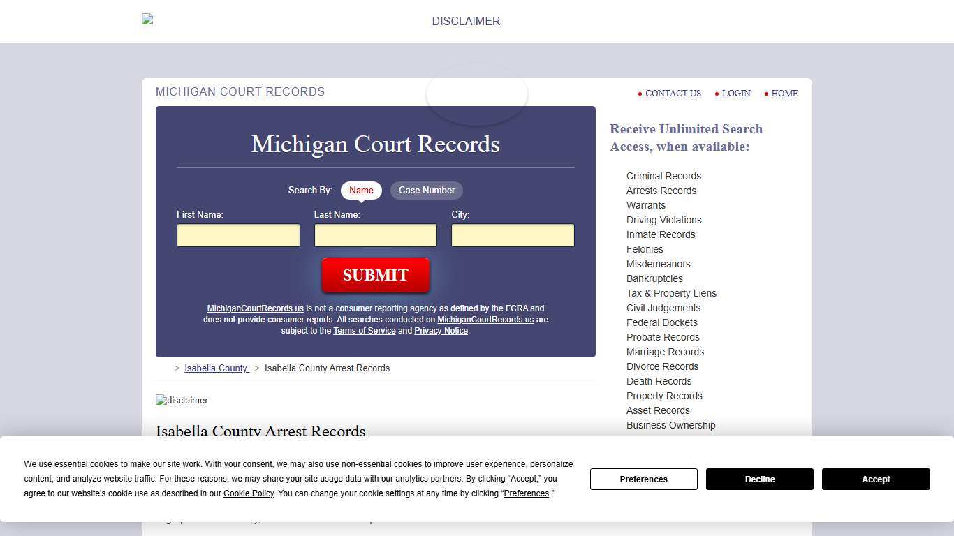Isabella County Arrest Records | MichiganCourtRecords.us